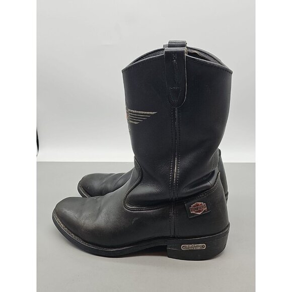 Harley Davidson Eagle Black‎ Leather Cowboy Boots Mens Made in USA Vintage 9 W main image 9